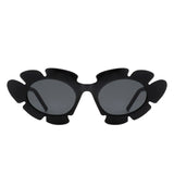 HS1147 - Women Irregular Round Cut-Out Cat Eye Flower Design Fashion Sunglasses