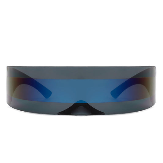 HW1007 - Wraparound Futuristic Shield Rimless Translucent Cyclops Sunglasses