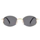 HW3017 - Retro Rimless Oval Circle Vintage Frameless Fashion Round Sunglasses