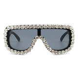 HS2042 - Women Oversize Rhinestone Diamonds Aviator Fashion Sunglasses