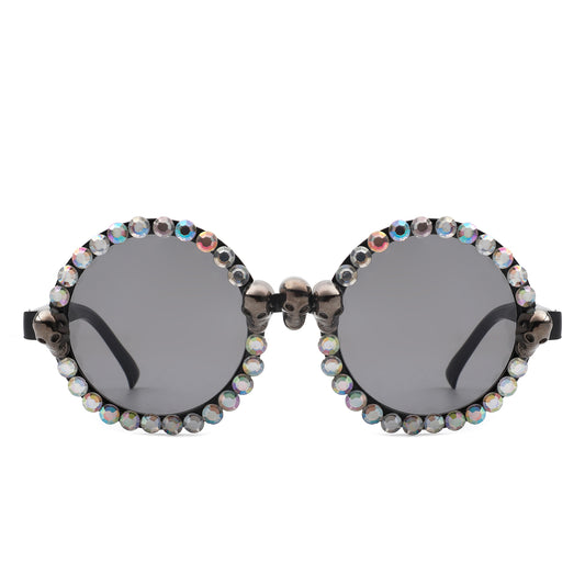 HS1170 - Round Retro Gothic Rhinestone Skull Punk Party Wholesale Sunglasses