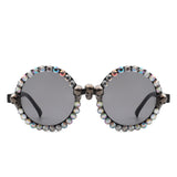 HS1170 - Round Retro Gothic Rhinestone Skull Punk Party Wholesale Sunglasses