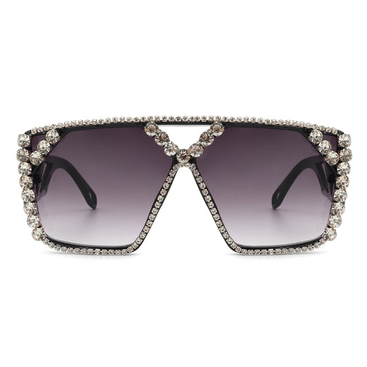 HS2045 - Square Oversize Crystal Fashion Rhinestone Women Sunglasses