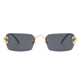 HW3012 - Rimless Retro Rectangle Flat Top Tinted Vintage Fashion Sunglasses