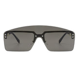 J2027 - Futuristic Retro Rimless Curved Brow-Bar Square Tinted Fashion Sunglasses