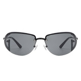 HJ2047 - Retro Rimless Oval Tinted Fashion Round Wholesale Sunglasses