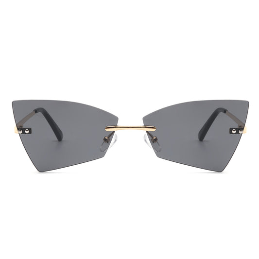 J2025 - Rimless Geometric Triangle Retro Tinted Fashion Sunglasses