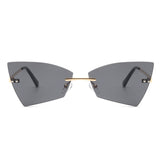J2025 - Rimless Geometric Triangle Retro Tinted Fashion Sunglasses