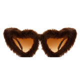 HS1115 - Women Fuzzy Plush Fashion Fur Heart Shape Fluffy Sunglasses