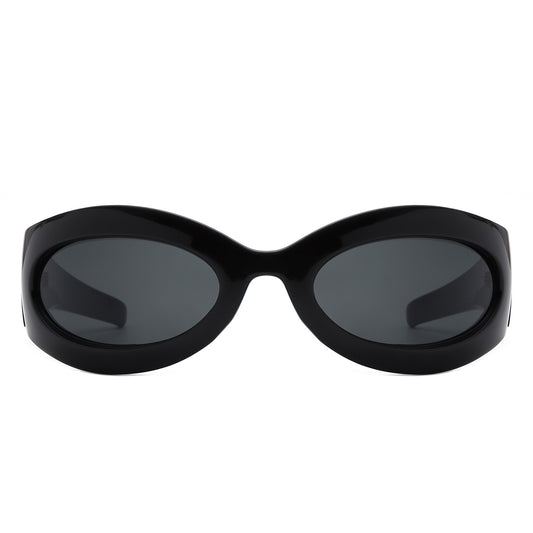 HS1187 - Oval Wrap Around Retro Round Fashion Wholesale Sunglasses
