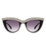 HS2084 - Women Round Fashion Rhinestone Cat Eye Sunglasses
