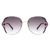 HW2025 - Women Fashion Oversize Rimless Round Rhinestone Sunglasses