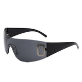 HW2045 - Rectangle Rimless Sleek Wrap Around Women Fashion Wholesale Sunglasses