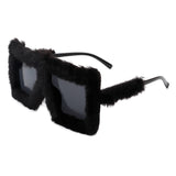 HS1093 - Square Oversize Fluffy Faux Fur Women Fashion Sunglasses