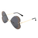 HW2030 - Rimless Butterfly Heart Shape Tinted Fashion Women Sunglasses