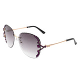 HW2025 - Women Fashion Oversize Rimless Round Rhinestone Sunglasses