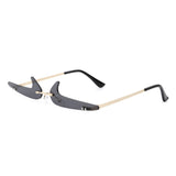 HW2012 - Rimless Decorative Narrow Tinted Checkmark Shape Slim Glasses