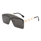 J2027 - Futuristic Retro Rimless Curved Brow-Bar Square Tinted Fashion Sunglasses