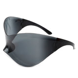 HW1008 - Futuristic Oversized Rimless Shield Wraparound Fashion Sunglasses