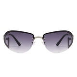 HJ2047 - Retro Rimless Oval Tinted Fashion Round Wholesale Sunglasses