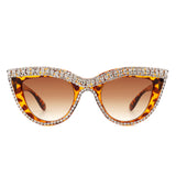 HS2084 - Women Round Fashion Rhinestone Cat Eye Sunglasses