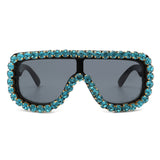 HS2042 - Women Oversize Rhinestone Diamonds Aviator Fashion Sunglasses