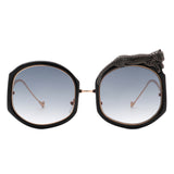 J3010 - Oversize Geometric Irregular Round Fashion Sunglasses w/ Leopard Design