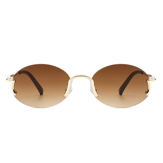 HW3017 - Retro Rimless Oval Circle Vintage Frameless Fashion Round Sunglasses
