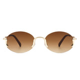 HW3017 - Retro Rimless Oval Circle Vintage Frameless Fashion Round Sunglasses