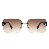 HW2015 - Rectangle Classic Rimless Square Retro Tinted Fashion Sunglasses