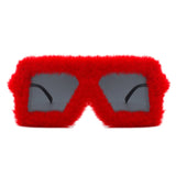 HS1093 - Square Oversize Fluffy Faux Fur Women Fashion Sunglasses