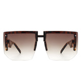 HW3020 - Square Oversize Flat Top Chunky Half Frame Sunglasses