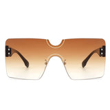 HW1003 - Square Rimless Oversize Flat Top Retro Frameless Sunglasses