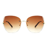 HW2024 - Oversize Rimless Butterfly Shape Tinted Rhinestone Fashion Sunglasses