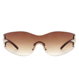 HW2031 - Women Rectangle Rimless Wraparound Shield Fashion Oversize Wholesale Sunglasses