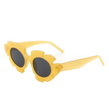HS1147 - Women Irregular Round Cut-Out Cat Eye Flower Design Fashion Sunglasses