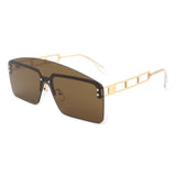J2027 - Futuristic Retro Rimless Curved Brow-Bar Square Tinted Fashion Sunglasses