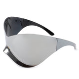 HW1008 - Futuristic Oversized Rimless Shield Wraparound Fashion Sunglasses