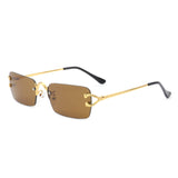 HW3012 - Rimless Retro Rectangle Flat Top Tinted Vintage Fashion Sunglasses
