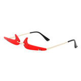 HW2012 - Rimless Decorative Narrow Tinted Checkmark Shape Slim Glasses