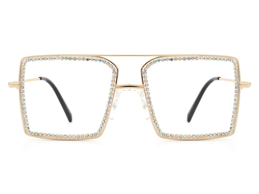 HBJ2008 - Square Oversize Anti Blue Light Rhinestone Fashion Glasses