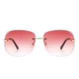 HW2033 - Classic Rimless Chic Square Tinted Fashion Women Sunglasses