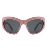 HS1157 - Women Oversize Wrap Around Curved Fashion Sunglasses