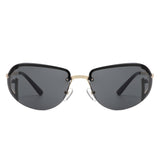 HJ2047 - Retro Rimless Oval Tinted Fashion Round Wholesale Sunglasses