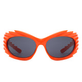 HS2136 - Rectangle Wrap Around Sport Oval Spike Fashion Wholesale Sunglasses