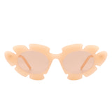 HS1147 - Women Irregular Round Cut-Out Cat Eye Flower Design Fashion Sunglasses