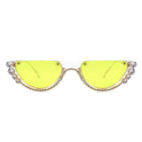 HW2006 - Half Frame Retro Round Cat Eye Rhinestone Fashion Sunglasses