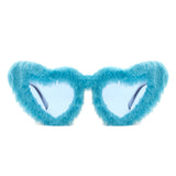 HS1115 - Women Fuzzy Plush Fashion Fur Heart Shape Fluffy Sunglasses