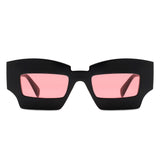 HS1140 - Futuristic Square Chunky Narrow Irregular Tinted Fashion Sunglasses