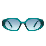 HS2071 - Rectangle Retro Oval Chic Round Lens Leaf Design Fashion Sunglasses